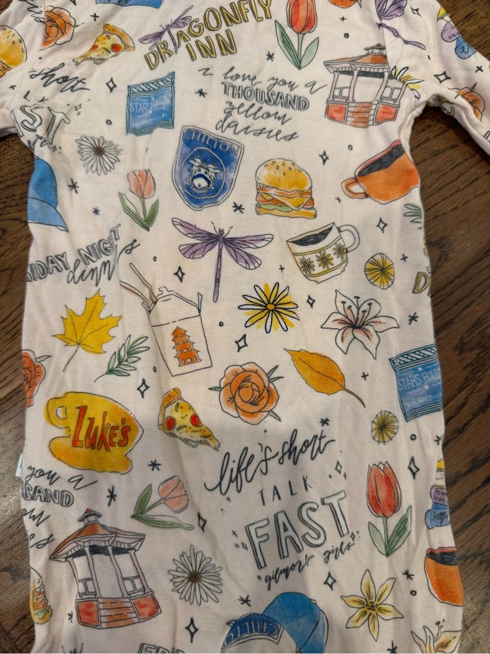 Posh Peanut x Gilmore Girls One-Piece with Pink Cuffs and Multicolor Print